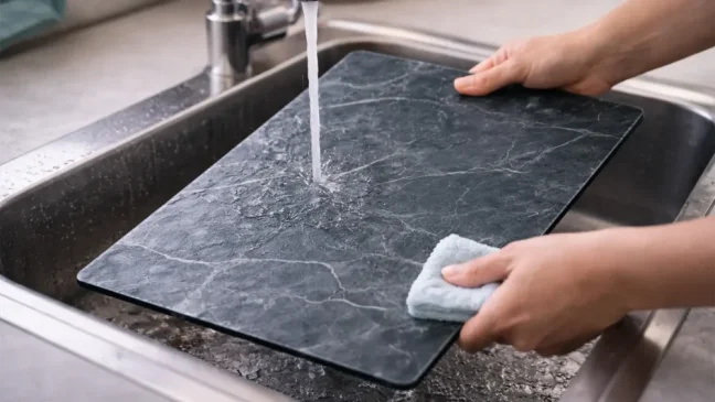 Sklenená doska na krájanie ANTRACIT / MRAMOR 30 × 40 cm – kuchynská doska, ochranná doska, sklenený podnos