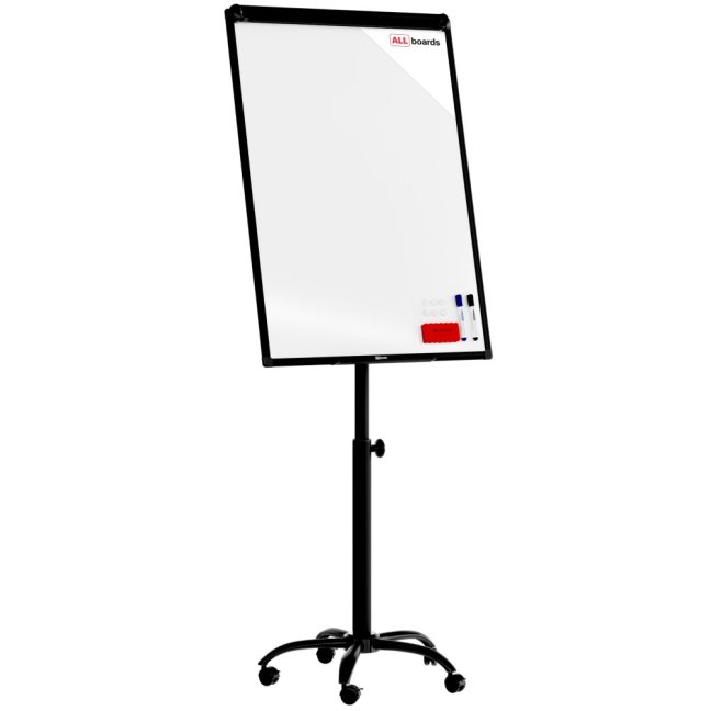 Mobilní magnetický flipchart se stíratelným povrchem na kolečkách 100 × 70 cm černý