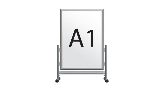 Oboustranný reklamní stojan A1 ve stříbrném hliníkovém rámu