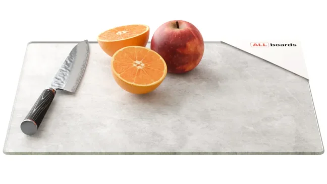 Skleněná krájecí deska BETON II 30 × 40 cm – kuchyňská deska, ochranná deska, skleněný tác