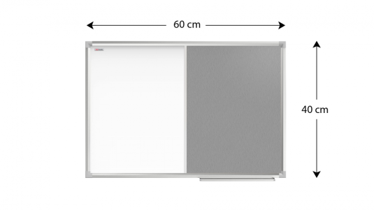 Šedá textilní a bílá magnetická tabule v hliníkovém rámu 60x40cm
