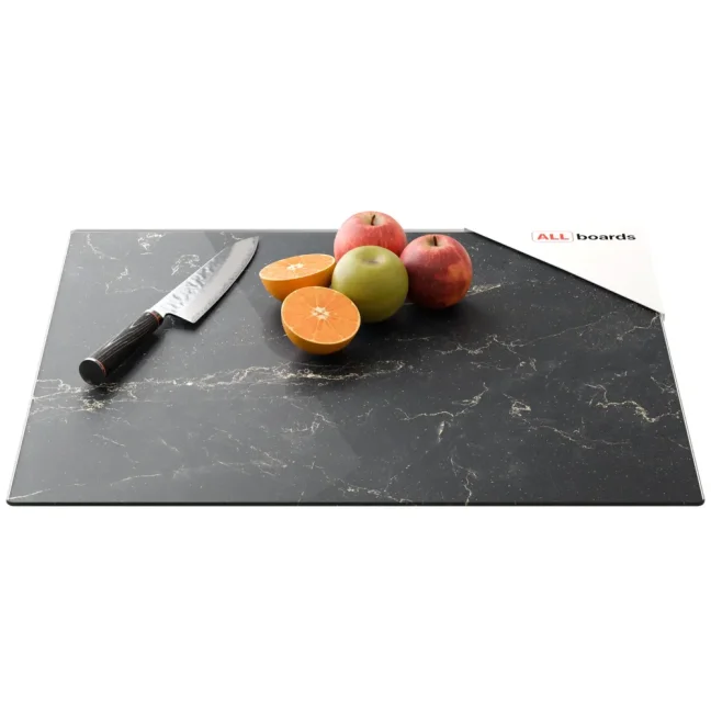 Sklenená kuchynská doska MRAMOR ČIERNÁ 60x52cm - doska na krájanie - ochranná doska