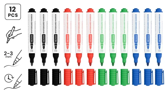 Sada popisovačů na suché mazání ALLboards – 3 × 4 barvy – 12 ks
