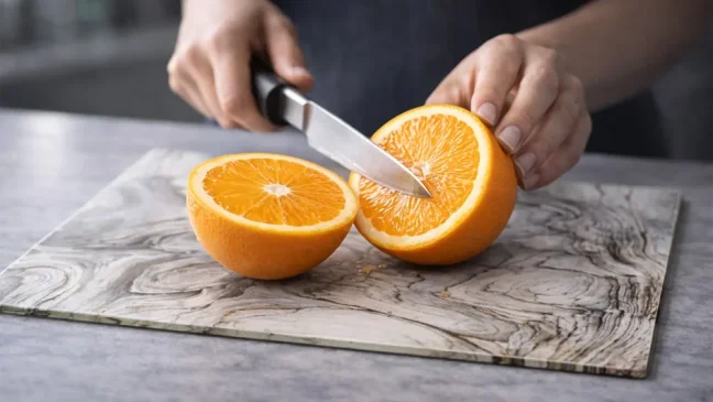 Skleněná krájecí deska ZKAMENĚLÉ DŘEVO 30 × 40 cm – kuchyňská deska, ochranná deska, skleněný tác