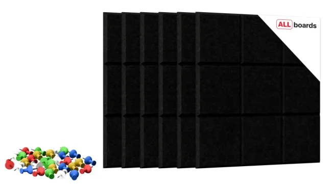 Filcové nástěnné panely 30×30 cm černé – 6 ks