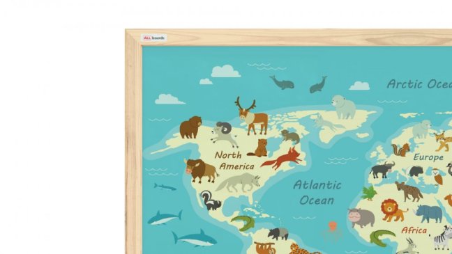 Magnetický obraz - mapa sveta zvierat pre deti 60x40cm v prírodnom drevenom ráme