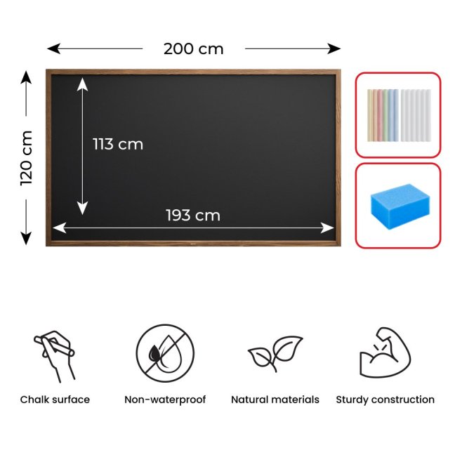 Allboards tabuľa čierna kriedová v drevenom ráme 200x120 cm