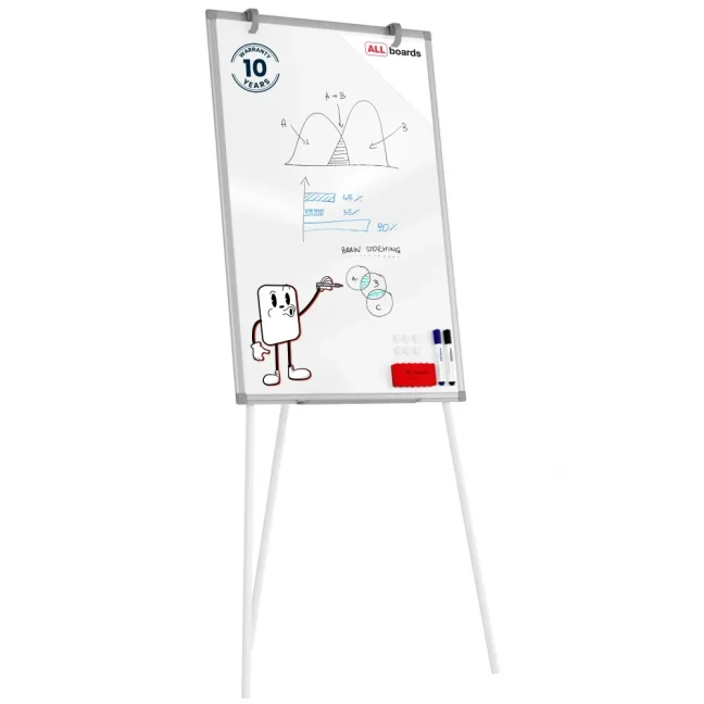 Flipchart sucho-stíratelný magnetický 90×60 cm – stříbrný
