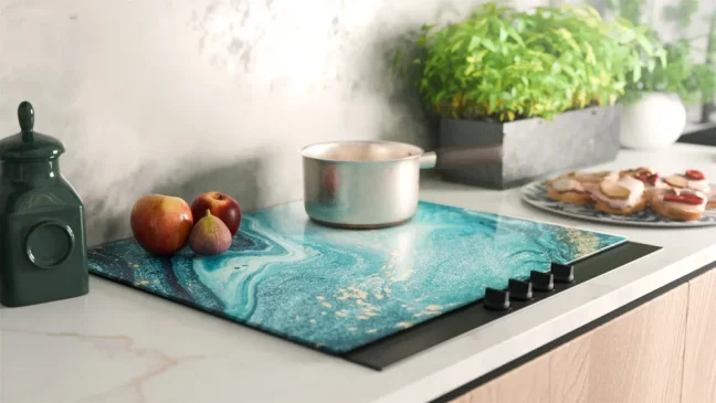 Skleněná krájecí deska MODRÁ / ZLATO 60 × 52 cm