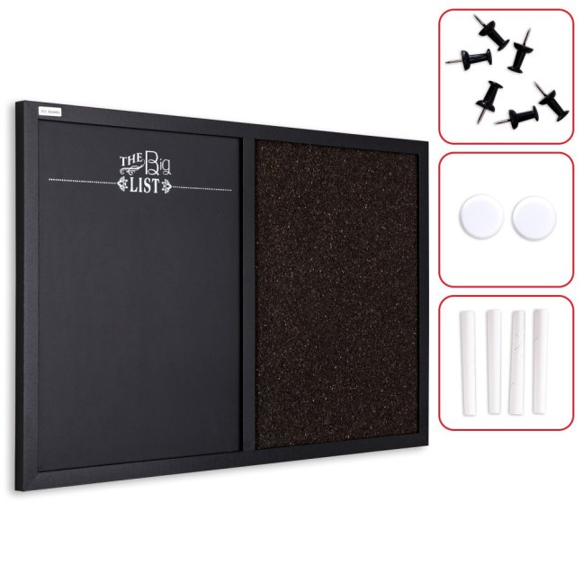 Magnetická a korková tabuľa COMBI 60x40 cm hnedo-čierna v drevenom lakovanom čiernom ráme