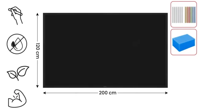 Čierna kriedová tabuľa 200×120 cm – ČIERNY lakovaný drevený rám