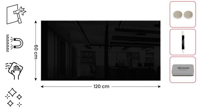 Skleněná magnetická tabule 120x60 cm ALLboards CLASSIC - ČERNÁ