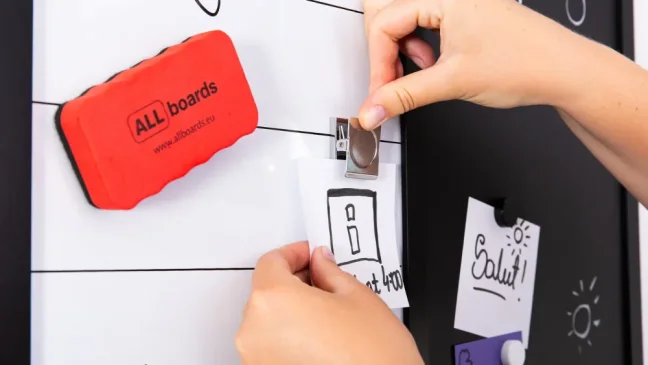 Kombinovaná tabuľa 3 v 1 ALLboards COMBI: bielá suchostierateľno-magnetická, magneticko-kriedová a korková 90x60 cm
