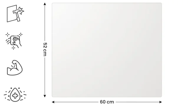 Skleněná kuchyňská deska BÍLÁ 60x52 cm - krájecí, ochranná deska