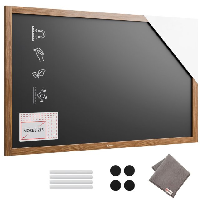 Voděodolná magnetická křídová tabule 120 × 60 cm v dřevěném rámu KLASICKÁ HNĚDÁ