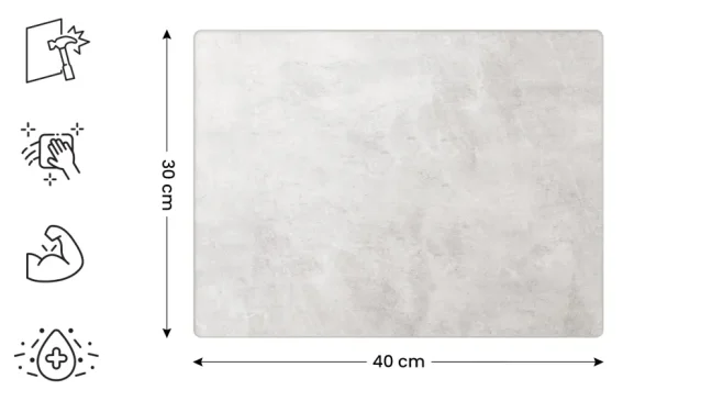 Skleněná krájecí deska BETON II 30 × 40 cm – kuchyňská deska, ochranná deska, skleněný tác