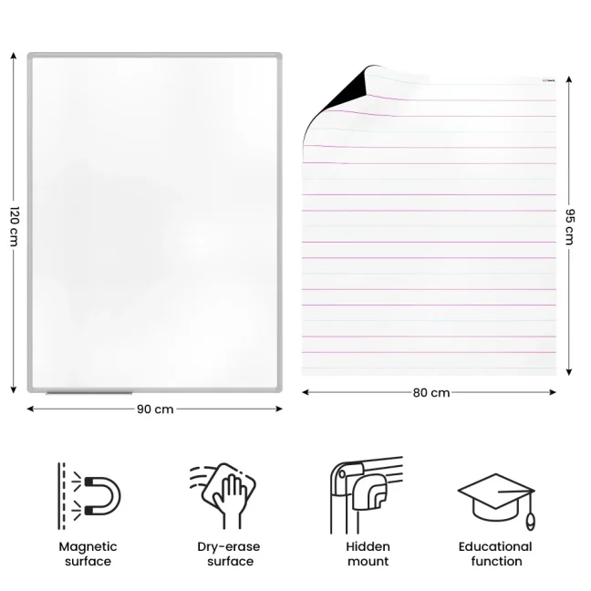 Magnetická tabule 120x90 cm -  linky pro výuku psaní