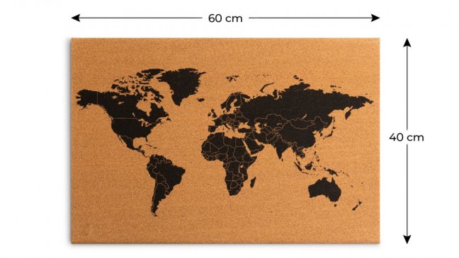 Korková tabule MAPA SVĚTA, bezrámová 60x40 ALLboards