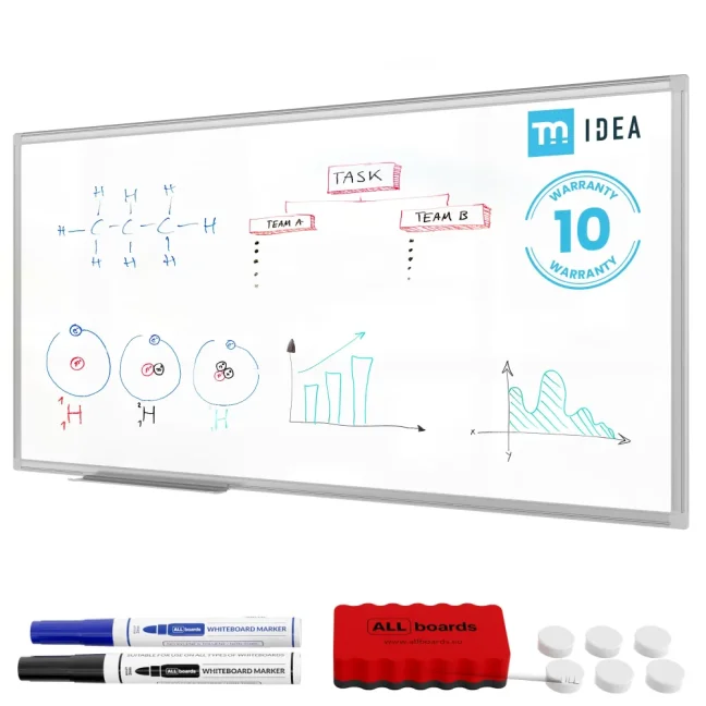 Bílá popisovací magnetická tabule 120x60 cm v hliníkovým rámu – TM IDEA® série Flex