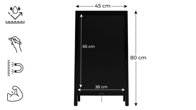 Magnetický křídový reklamní stojan voděodolný 80 × 45 CM ČERNÝ RÁM