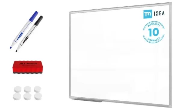 Biela popisovacia magnetická tabuľa 90x60 cm v hliníkovom ráme + sada príslušenstva – TM IDEA® séria Flex