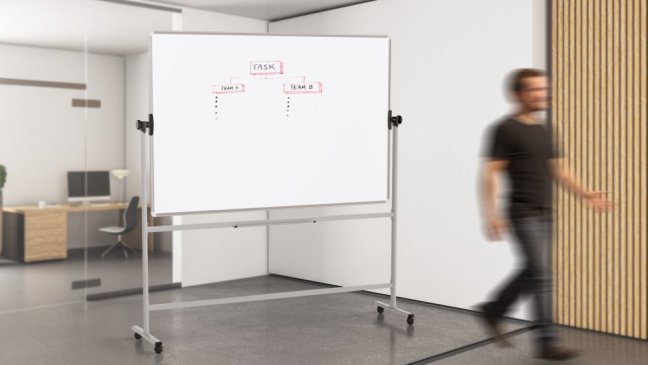 Mobilní tabule TM Idea, oboustranná, otočná, za sucha stíratelná, magnetická, 180x120 cm – řada FLEX