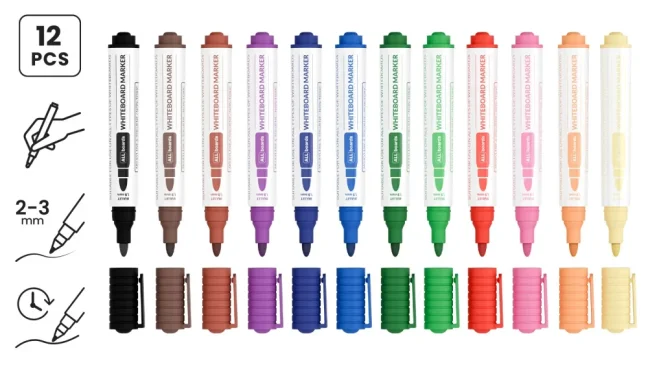 Sada popisovačov na suché mazanie ALLboards – 1 x 12 farieb – 12 ks