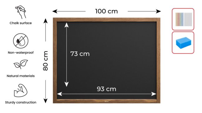Allboards tabuľa čierna kriedová v drevenom ráme 100x80 cm