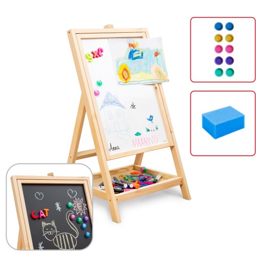 Allboards,Drevená, otočná kriedová tabuľa na kreslenie pre deti, magnetická, výška 79 cm