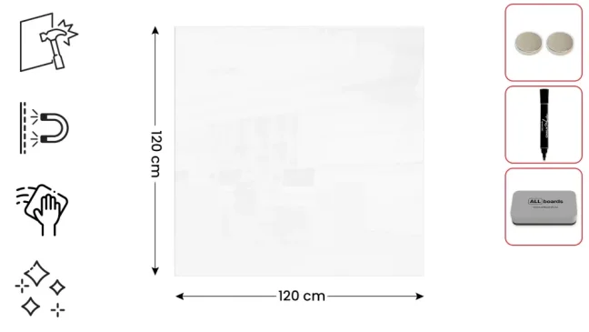 Skleněná tabule 120x120 ALLboards PREMIUM SUPERWHITE