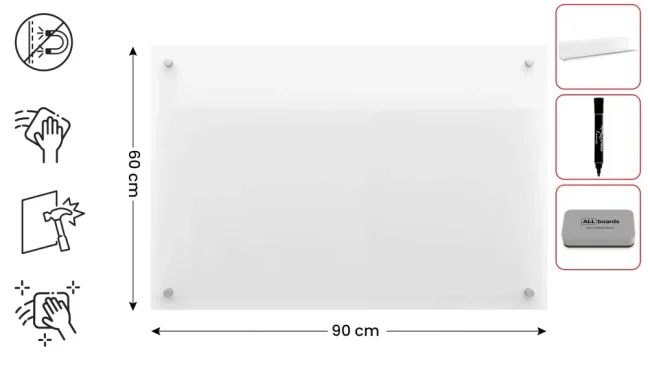 Sklenená nemagnetická tabuľa TRANSPARENTNÁ 90x60 cm