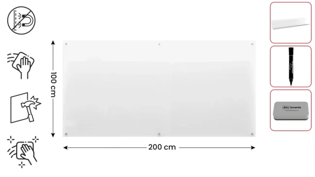 Sklenená nemagnetická tabuľa TRANSPARENTNÁ 200×100 cm