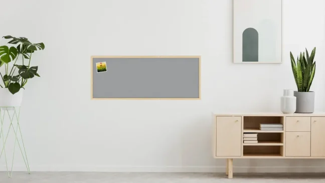 Textilná nástenka 100x40 cm ŠEDÁ v drevenom ráme