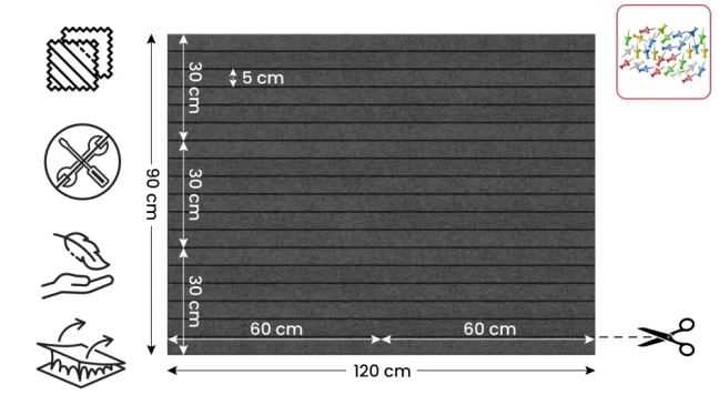 Filcové panely na stenu 120×90 cm tmavosivé