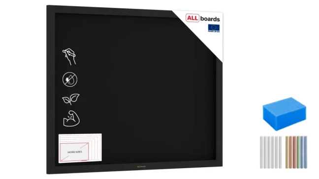 Černá křídová tabule 100×80 cm – ČERNÝ lakovaný dřevěný rám