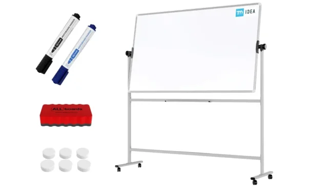 Mobilní tabule TM Idea, oboustranná, otočná, za sucha stíratelná, magnetická, 170x100 cm – řada FLEX,