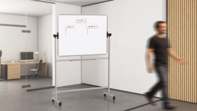 Mobilní tabule TM Idea, oboustranná, otočná, za sucha stíratelná, magnetická, 120x90 cm – řada FLEX