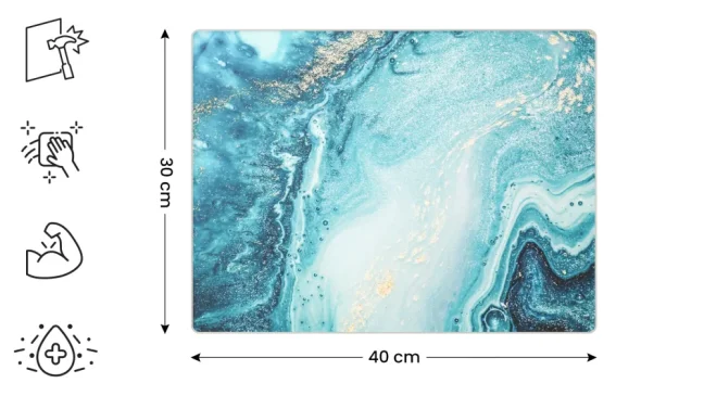 Skleněná krájecí deska MODRÁ / ZLATO 30 × 40 cm – kuchyňská deska, ochranná deska, skleněný tác
