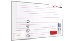 Biela stierateľná tabuľa 170×100 cm s hliníkovým rámom, magnetickou fóliou s trojlínkou a sadou príslušenstva