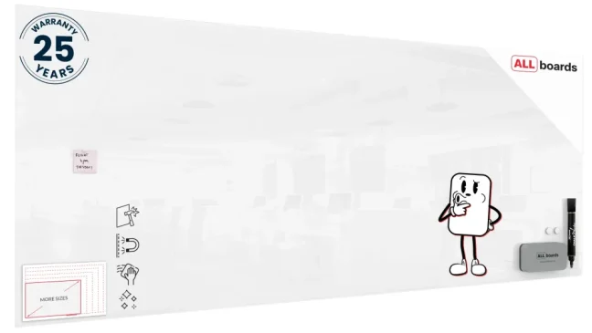 Sklenená magnetická tabuľa 300×120 cm PREMIUM SUPERWHITE