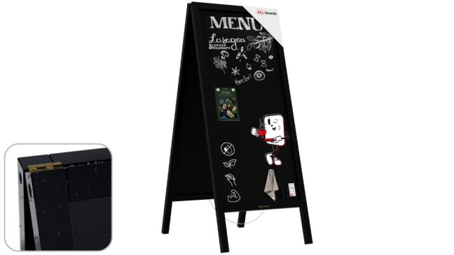 Magnetický křídový reklamní stojan voděodolný 150x61 cm ČERNÝ RÁM