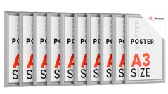 Plakátový rám A3 – Uzamykatelný stříbrný Klip rám - sada 10 kusů