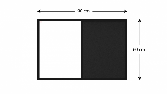 Tabule COMBI - černý korek a magnetická bílá 90X60 s černým lakovaným dřevěným rámem