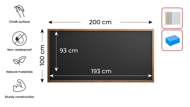 Tabule černá křídová v dřevěném rámu 200x100 cm