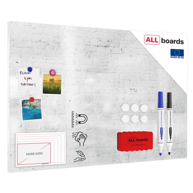 Allboards magnetická bezrámová kovová tabuľa s potlačou 90x60 cm –biela tehla