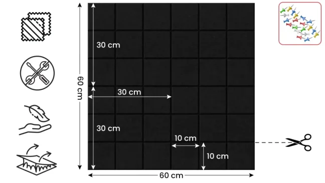 Filcový panel na stenu 30×30 cm čierny