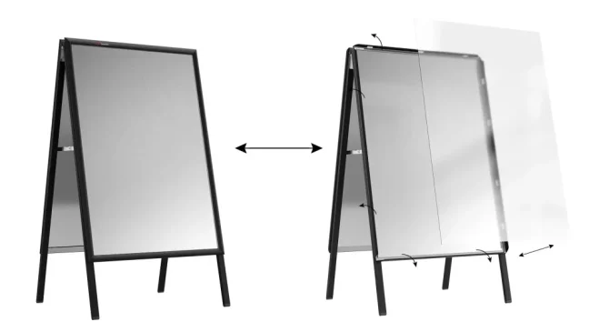 Oboustranná reklamní tabule A1 v černém hliníkovém rámu