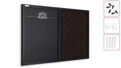 Magnetická a korková tabuľa COMBI 60x40 cm hnedo-čierna v drevenom lakovanom čiernom ráme