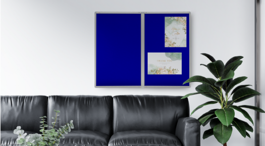 Textilní modrá vitrína v hliníkovém rámu - 240x120 cm