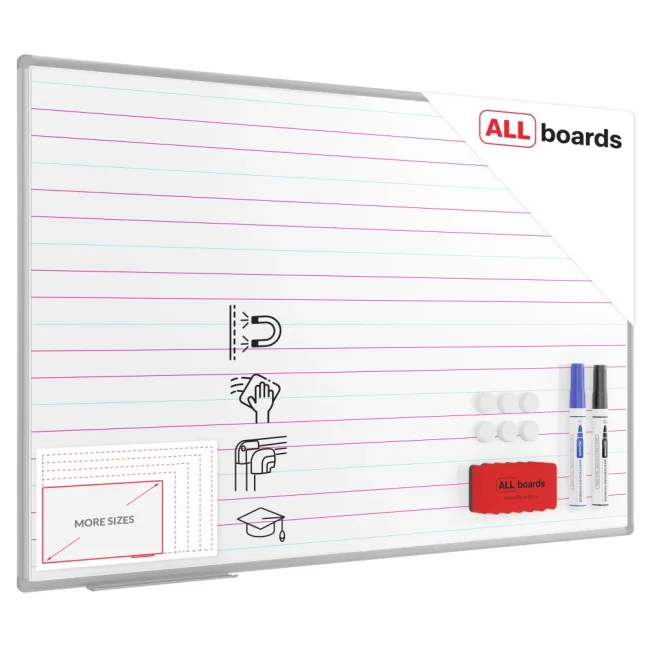 Bílá suchostíratelná tabule 150×100 cm s hliníkovým rámem, magnetickou fólií (trojlinka)